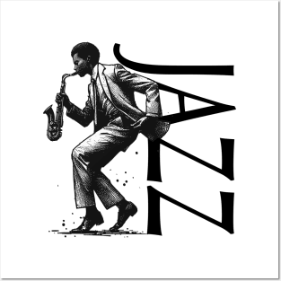 Jazz Saxophonist - Black Lettering Posters and Art